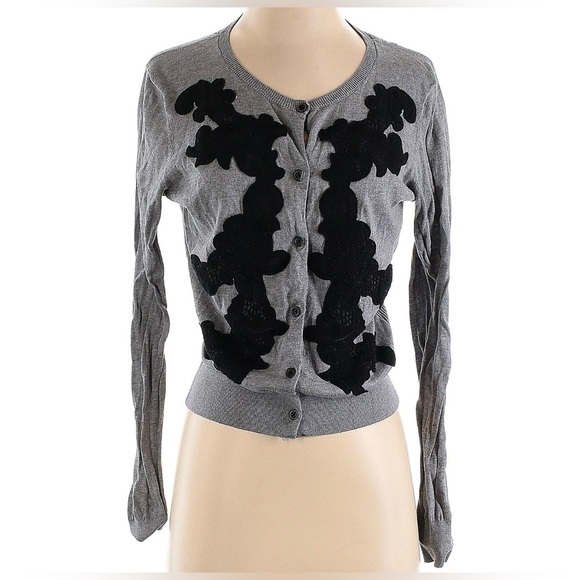 cAbi Applique Floral Lace Cardigan, Grey/Black, Small, EUC - Picture 3 of 6